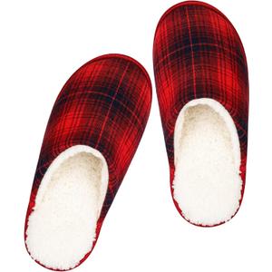 riemot Womens Furry Warm Slippers, Memory Foam Home Shoes Comfortable Closed Toe House Slipper Anti Slip Sandals Lightweight Winter Indoor Bedroom Shoe Black Red EU 40-41