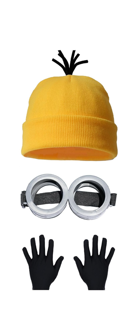 Costume Accessories Set Yellow Beanie Knit Hat Vintage Goggles Glasses Black Gloves for Halloween Cosplay