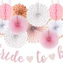 Pink Rose-Gold Bridal-Shower Party-Decorations Streamers - 17pcs Kits Bride To Be Banner Garland,Bachelorette Wedding Paper Tissue Pom Poms Fan,Honeycomb Lanterns Decor Panduola
