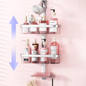 LAMU Adjustable Shower Caddy Hanging, Rust-Proof Hanging Organizer, 3-Tier Aluminum Alloy + ABS, Over-the-Showerhead with Hooks, Razor Holder, Soap Dish, Silver (1A-Silver)