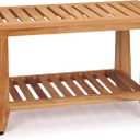 Teak Shower Bench, 30'' Heavy Duty Teak Wood Bathroom Seat, Water-Resistant Spa Bath Stool with Non-Slip Rubber Feet and Storage for Inside Shower and Outdoor Use, 350 lbs Capacity