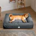 FUNNY FUZZY Waterproof Cooling Orthopedic Dog Bed for Medium Large Dogs, Washable Dog Sofa Bed with Breathable Cooling Fabric, Supportive Bolster, Non-Slip Bottom, Pet Bed for All Dogs(Grey, X-Large)