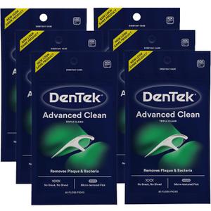 DenTek Floss Picks, Advanced Clean, Plaque Remover, 20 Count, Pack of 6