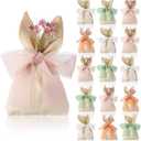Affrolling 24 Set Easter Bunny Party Favor Bags Easter Burlap Gift Bag with Pastel Bow Ribbon and Artificial Flowers Rabbit Ears Treat Basket Stuffers Bulk for Kids Goodie Candy Hunt Stuffer Birthday