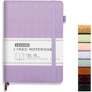 Lined Journal Notebook for Women Men, 192 Pages 100 GSM Thick Paper, Hardcover Embossed Leather Journals for Writing, A5 College Ruled Business, Work & School, 5.8"×8.5"(Purple)
