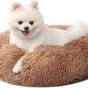 nononfish Small Puppy Beds for Small Dogs Washable - 19 Inches Round Faux Fur Pet Bed for Puppy and Cat Donut Fluffy Plush Orthopedic Doggy Beds Relief Improved Sleeping,Camel (19.0"L x 19.0"W x 6.0"Th, Brown)