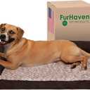 Furhaven Cooling Gel Dog Bed for Large/Medium Dogs w/ Removable Bolsters & Washable Cover, For Dogs Up to 55 lbs - Two-Tone Plush Faux Fur & Suede L Shaped Chaise - Espresso, Large