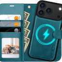 OCASE for iPhone 17 Pro Detachable Wallet Case with Card Holder, 2 in 1 PU Leather Flip Folio with RFID Blocking Stand Wrist Strap Shockproof Phone Cover 6.3 Inch 2025, Peacock Blue