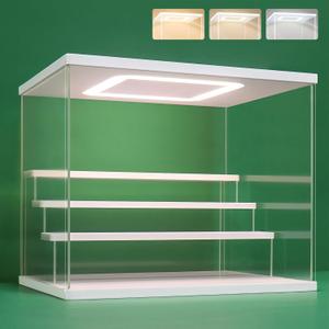 NONEMEY Clear Acrylic Display Case Stand with LED Light 2/3/4/5/6 Tier Storage Box Showcase Dustproof Organizer Box for Collectibles (White 4Tier 12.4*9.6*10.4inch)
