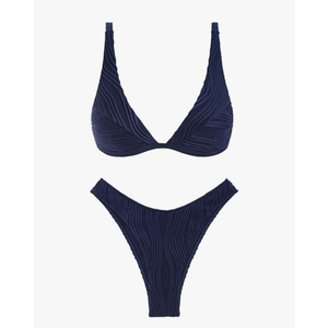 ZAFUL Bikini Sets for Women Triangle Textured Plunging High Cut Cheeky Bikini Swimsuits Two Piece Bathing Suits 6/M