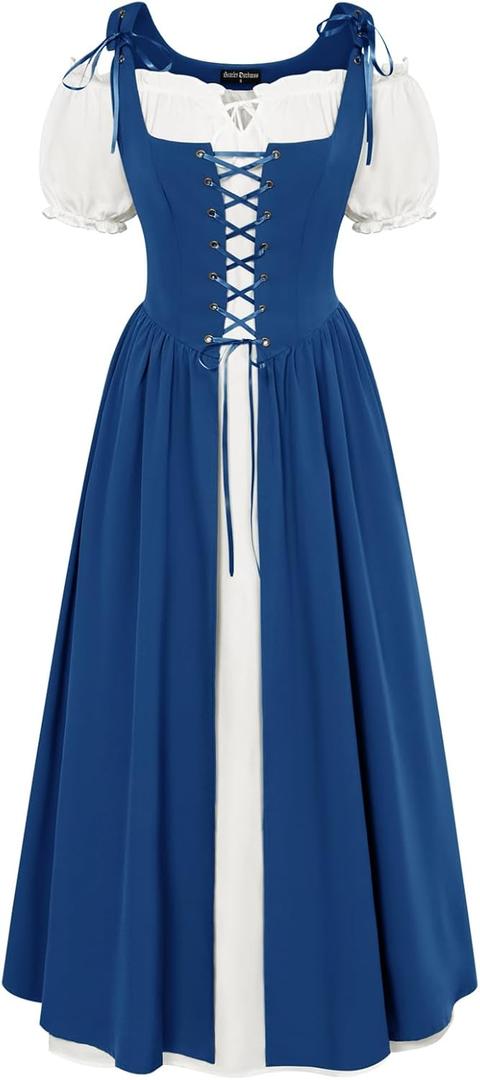 Scarlet Darkness Renaissance Costume Women Peasant Medieval Dress Short Sleeve Maxi Fairy Dresses with Pockets, 2XL
