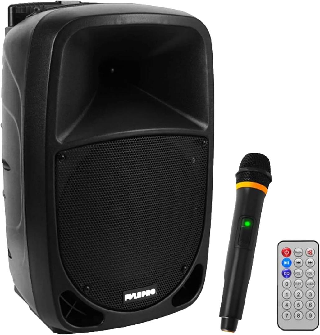 Pyle PSBT105A - 1000W Portable Bluetooth PA Speaker, 10'' Subwoofer, UHF Wireless Mic, MP3/USB/SD, Rechargeable Battery, LED Battery Indicator Lights, Black