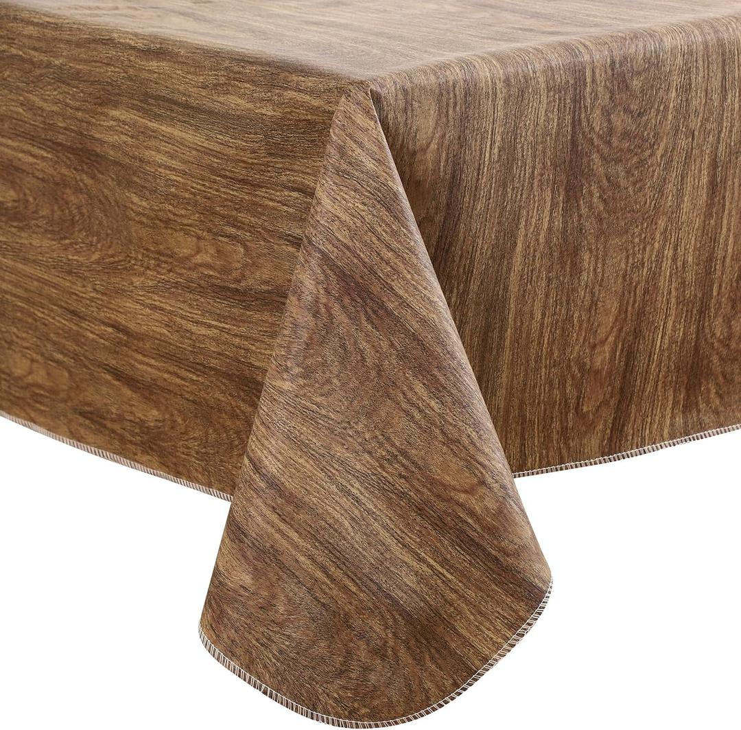 Heavy Duty Vinyl Tablecloth with Flannel Backing Waterproof Oil-Proof Plastic Table Cloth Stain-Resistant Wipeable Rectangle or Square Table Cover for Indoor and Outdoor (Wood, 60X84 Inch)
