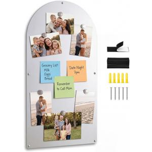 Therwen 30'' x 15'' Magnet Board for Wall Frameless Steel Magnet Bulletin Boards Dry Erase Silver Metallic Magnetic Display Board with Self Adhesive Hook and Loop Strips for Office Home