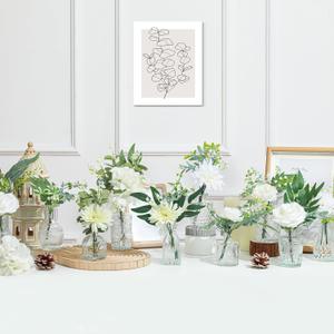 108 Pcs Artificial Flowers in Vase 96 Pcs Faux Greenery Stem Table Centerpiece Fake Plants Silk Roses Arrangement 12 Pcs Glass Vase Sets for Wedding Bathroom Home Dining Decor(Clear)