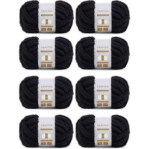 Crafted By Catherine Chunky Chenille Yarn - 8 Pack (8 oz / 227 g, 31.7 Yards Each Skein), Black, Gauge 7 Jumbo