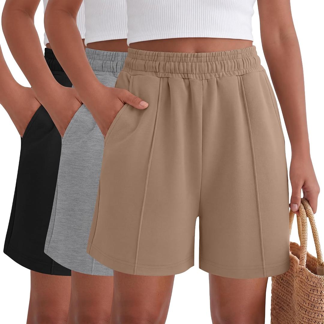 3 Pack Girls' Athletic Shorts Summer | Kids Athletic Shorts, Summer, Wide Leg, with Pockets, Casual, Teen Girls Sweat Shorts, Running, Elastic Waist, 5-14 Years