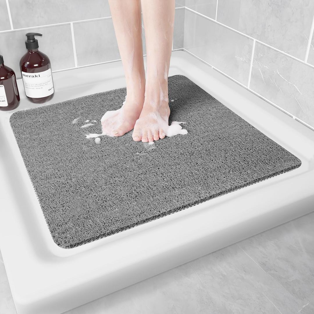 Non Slip Shower Mat, Anti Slip Bath Mat, Quick Drying Bath Tub Mats, Foot Scrubber Mat, Anti Slip Mat for Tub, Floor, Bathroom, Home, Kitchen, Hotel (Grey 24x24)