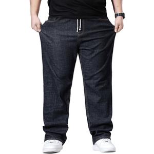 Plus Size Baggy Jeans for Men Elastic Waist Pull On Denim Pants Drawstring Straight Loose Jean Sweatpants L-5XL