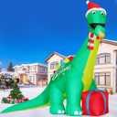 GOOSH 11.8 FT Christmas Inflatables Dinosaur Outdoor Decorations Blow Up Yard Giant Green Dinosaur and Red Gift Box with Built-in LEDs for Party Yard Garden Lawn Decor