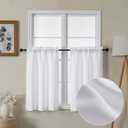 Lecloud Bessie White Kitchen Curtains 36 Inch Length 2 Panels Set, Faux Linen Textured Tier Curtains Short, Light-filtering Small Cafe Curtain Window Treatments for Basement Bathroom, Each 30 W x 36 L
