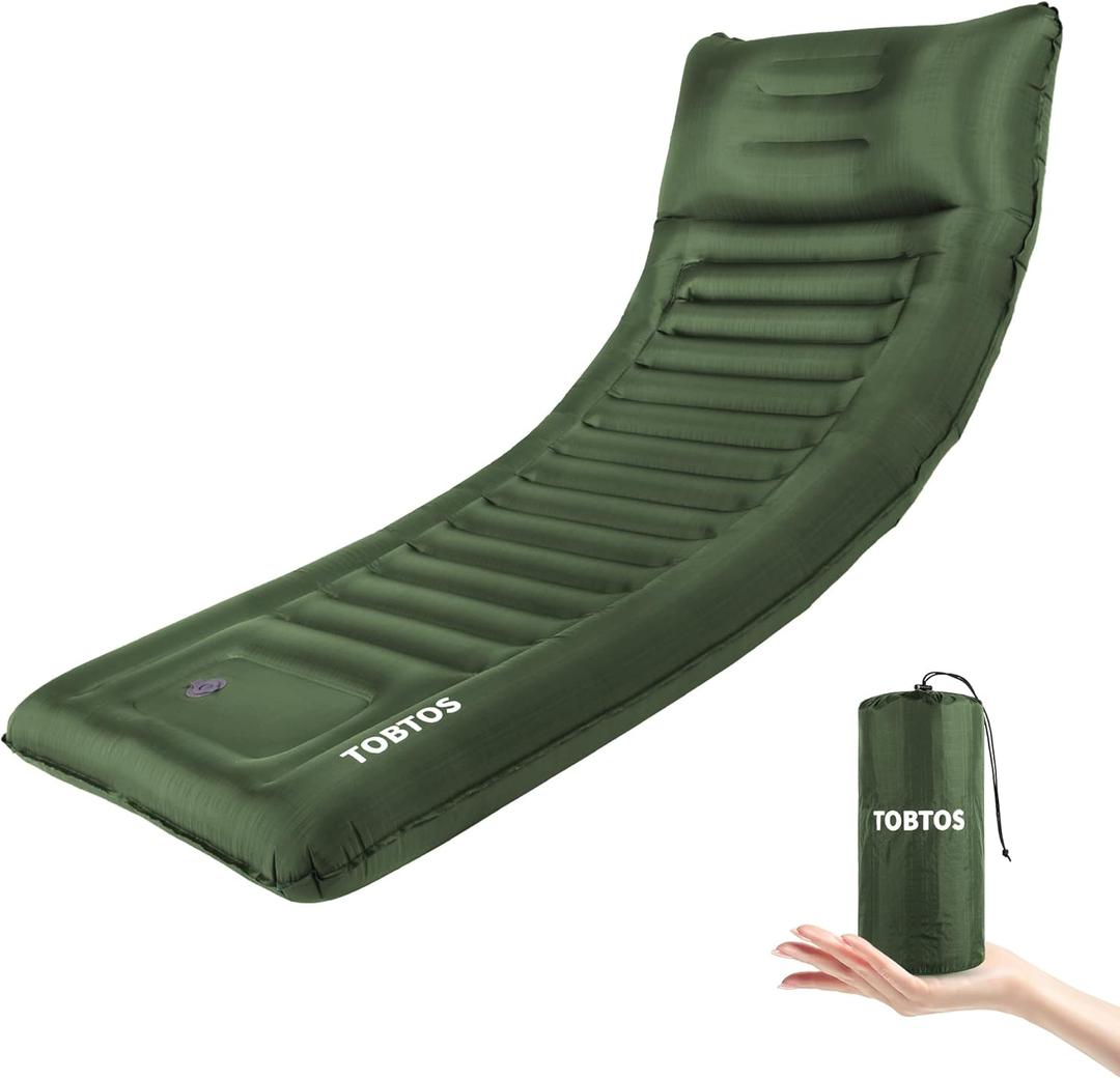 TOBTOS Inflatable Camping Sleeping Pad with Pillow, Thick 6 Inch Ultralight Sleeping Pad with Built-in Pump, Lightweight Sleeping Mat for Camping, Backpacking, Hiking, Tent (Green) (Single)