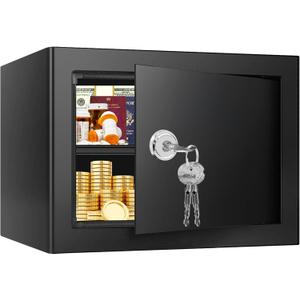 1.3 Cubic Feet Fireproof Safe Box with Key Lock, Hidden Steel Security Box with Removable Shelf for Cash, Jewelry, Passports and Medications, Personal Safes for Home/Office, 9.84"D x 13.78"W x 9.84"H