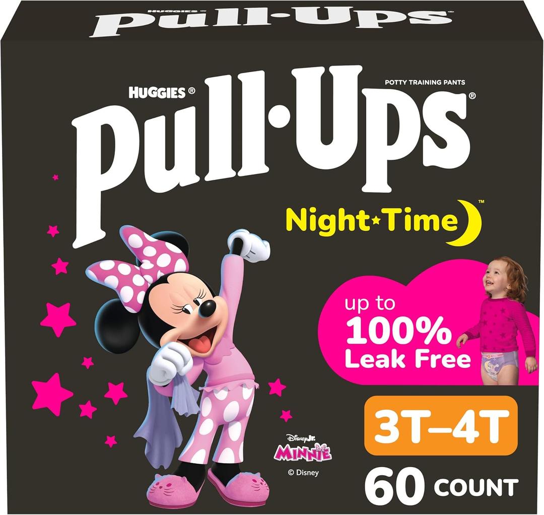 Pull-Ups Girls' Nighttime Potty Training Pants, Training Underwear, 3T-4T (32-40 lbs), 60 Ct