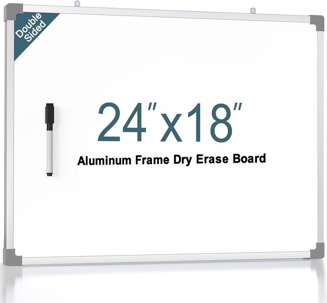MaxGear White Board for Wall, 24" x 18" Magnetic White Board, Aluminum Frame, Double-Sided Hanging Whiteboard, Portable Dry Erase Board for Planning Drawing Memo to Do List School Home Office (Silver)