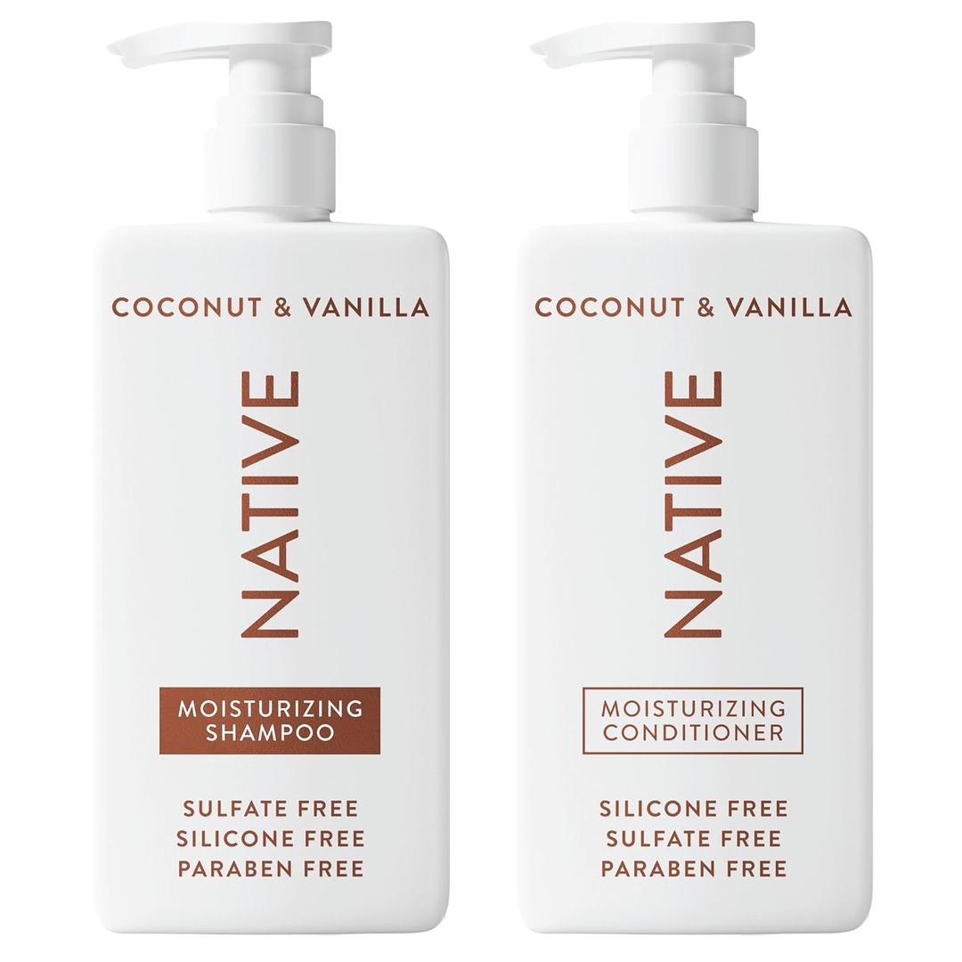 Native Coconut & Vanilla Shampoo and Conditioner Contain Naturally Derived Ingredients | All Hair Types, Color & Treated, Fine to Dry Damaged, Sulfate & Dye Free  2Pack