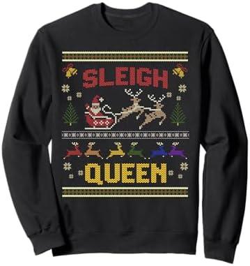 Sleigh Queen Gay Christmas Gay Xmas LGBTQ Ugly Sweatshirt Size S