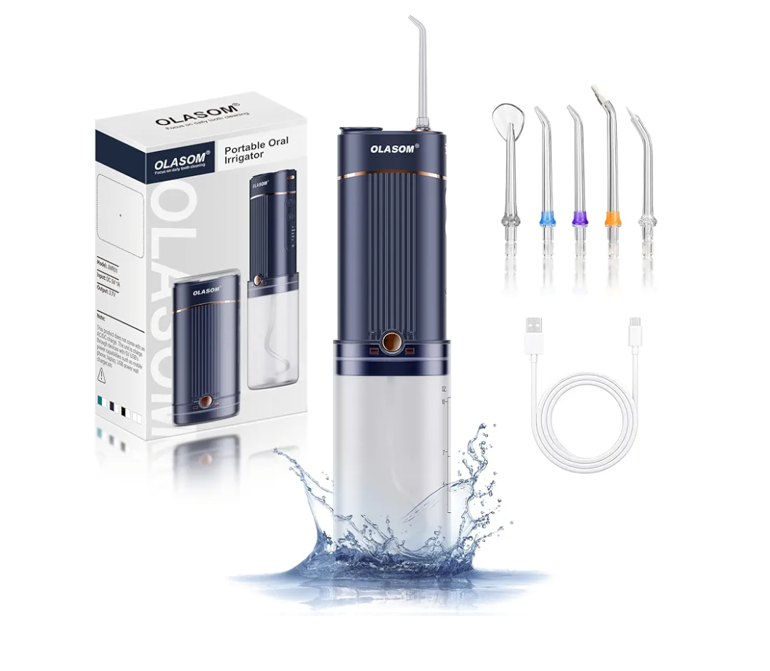 Water Flosser for Teeth with 320ML Removable Water Tank, Olasom 5 Modes Dental Water Flosser, Portable and Type C Rechargeable IPX7 Waterproof Oral Irrigator for Home Travel