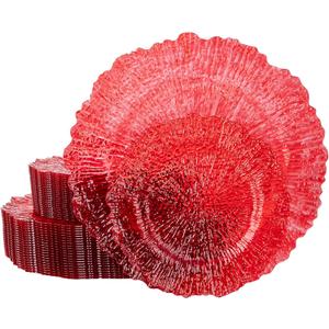 U-QE 60PCS Clear and Red Plastic Plates - Reef Plastic Plates Disposable&Reusable - Clear Red Plate Including 30 Dinner 10" & 30 Dessert Plate 7" Perfect for Party & Wedding