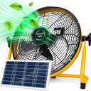 12" Solar Powered Fan for Outdoor - 15000mAh Battery Powered Portable Camping Fan with 20W Solar Panel & AC Adapter Charging, Rechargeable Cordless Floor Fans for Home/Patio/Garage/Worksites