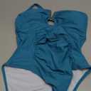 AI'MAGE Women's Tummy Control Swimsuits Ruched Slimming One Piece Bathing Suit V Neck Swimsuit (Dark Green Blue) S