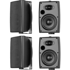 STUDIOFINIX 6.5 Inch Max 800W Outdoor Bluetooth Speakers Waterproof Wired with Multifunctional Amplifier Wall Mount Outdoor Speaker System for Patio Garden Poolside Home(4 Speakers,Black)