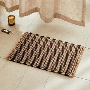 Waffle Bath Mat, Boho Bathroom Rugs Non Slip Washable Super Absorbent Quick Dry Bath Mat Farmhouse Bathroom Decor, 24"x16" Black and Khaki
