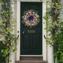 24 Inch Spring Wreaths for Front Door, Summer Door Wreath Outside, Artificial Purple Hydrangea Wreath for Home Wall Indoor Decor