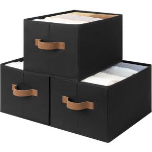 StorageWorks Storage Bins for Shelves, Closet Organizers and Storage Baskets, Fabric Clothes Organizer, Foldable Laundry Baskets, Black, 3-Pack, Large