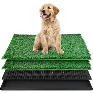 Dog Grass Pad with Tray, Dog Grass Potty Patch Bathroom Mat, Washable Pee Pad for Puppy Training, Dog Litter Box, Portable Perfect Indoor Outdoor Use, 2 Reusable Artificial Turf, 20x25inch