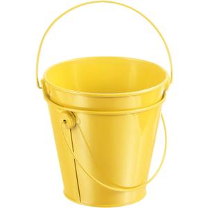 PATIKIL 4.7 Inch Colored Metal Buckets, 2 Pack Pencil Holder Buckets Round Metal Planter Pails Container with Handles for Classroom Crafts, Yellow