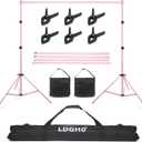 Backdrop Stand 10x7ft(WxH) Photo Studio Adjustable Background Stand Support kit with 2 Crossbars, 6 Clamps, 2 Sandbags and Carry Bag for Parties, Events Decoration, Wedding, Photography (Pink)