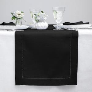 Solino Home Linen Black Table Runner 108 Inches Long - 100% Pure Linen 14 x 108 Inch Table Runner for Spring, Summer - Classic Hemstitch