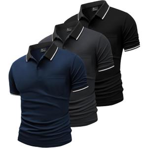 GEEK LIGHTING 3 Pack Mens Polo Shirts Short Sleeve Athletic Polo for Men Casual Moisture Wicking T-Shirts with Pocket (XX-Large, Black Gray Navy)