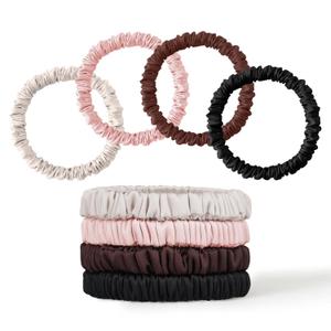 8Pcs Silk Scrunchies Hair Ties for Women & Girls, Mulberry Silk Scrunchies No-Damage Thin Satin Ponytail Holders for Hair Care(Clolor 09) (1 Count (Pack of 8), Warm Neutrals Set)