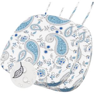 GUEGLSA Outdoor Waterproof Seat Cushions 14x14 inch, Non Slip Metal Chair Pad with Ties, U Shaped Metal Chair Cushion for Kitchen Dining Patio Chair, Set of 2, Blue Paisley