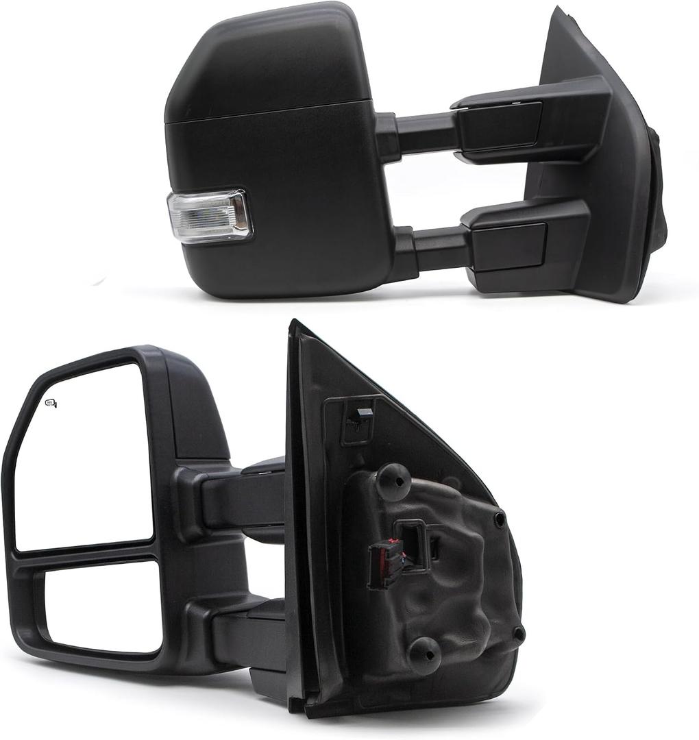 TOEMIRR Towing Mirrors fit for Ford F250 F350 F450 F550 Super Duty 2017 2018 2019 2020 Heated Power Temperature Sensor Turn Signal Auxiliary Light Manual Telescopic Black Tow Mirrors Rearview Mirrors, Large