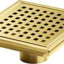 SaniteModar Shower Drain, 6 inch Shower Floor Square Drain with Flange, Removeable Grid Panel SUS 304 Stainless Steel Square Shower Drain, Brushed Gold