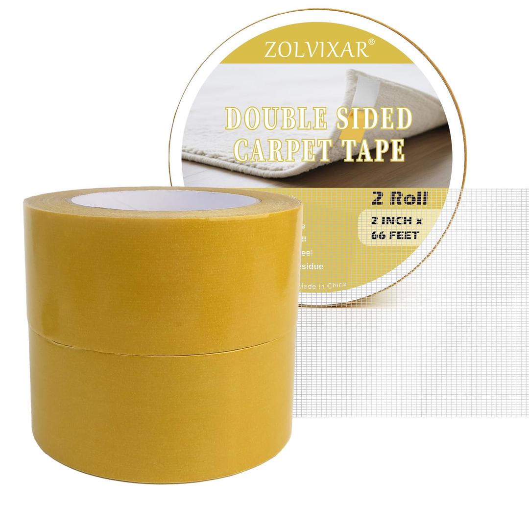 2 Rolls Double Sided Rug Tape to Fasten Area Rug 2 Inch x 66 Feet, Non Slip Rug Gripper Fabric Tape for Outdoor Carpet, Making DIY Crafts, Paste Photo