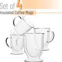 BTaT- Double Walled Glass Coffee Mugs, 16 oz, Set of 4, Glass Coffee Cups with Handle, Insulated Clear Coffee Mug for Hot and Cold Beverages, Cappuccino, Latte, Tea, Americano, Microwave Safe